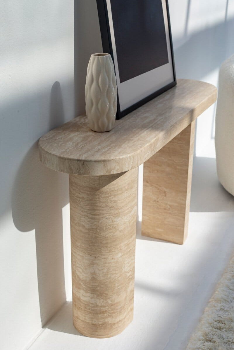 Bronx Oval Top Travertine Console Table Side Table Homekode