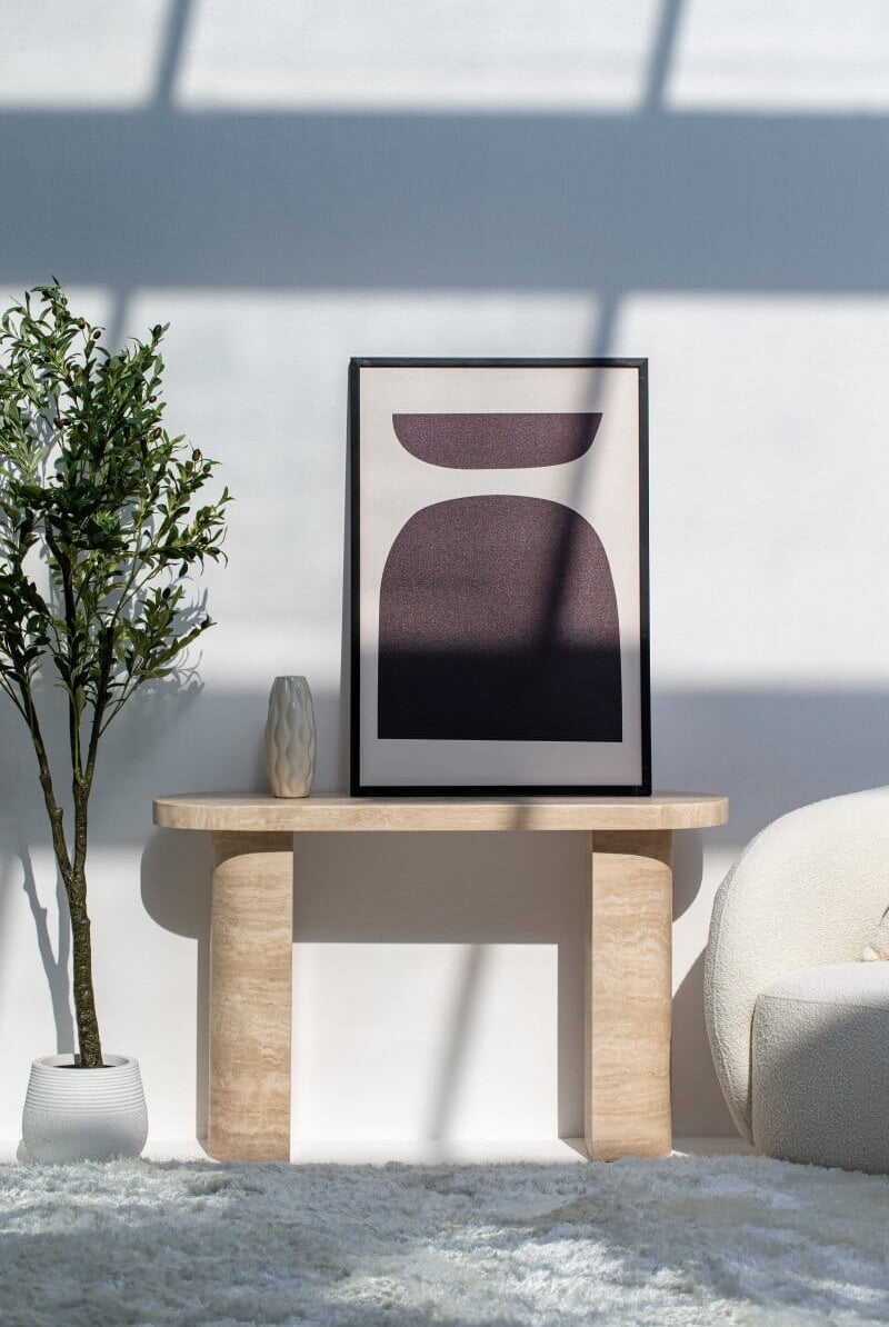 Bronx Oval Top Travertine Console Table