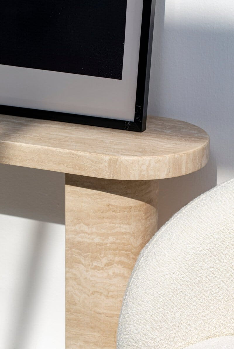 Bronx Oval Top Travertine Console Table Side Table Homekode