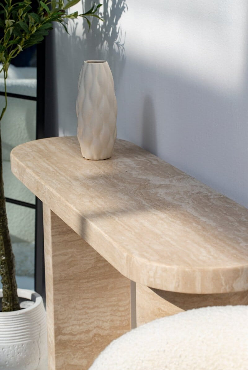 Bronx Oval Top Travertine Console Table Side Table Homekode