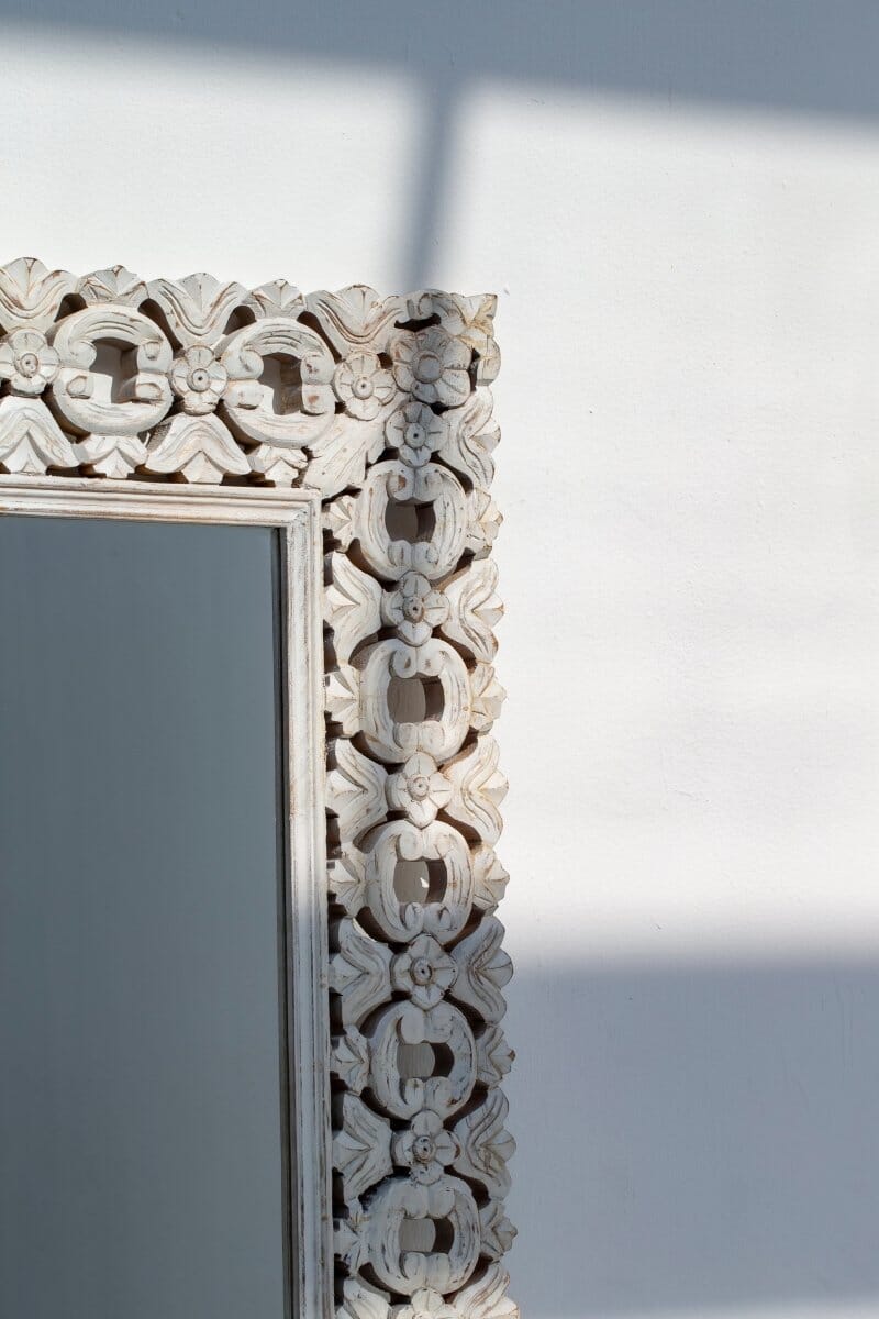Ornate White Painted Wood Mirror Mirrors