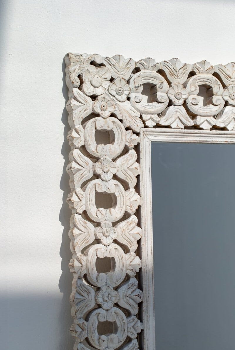 Ornate White Painted Wood Mirror Mirrors