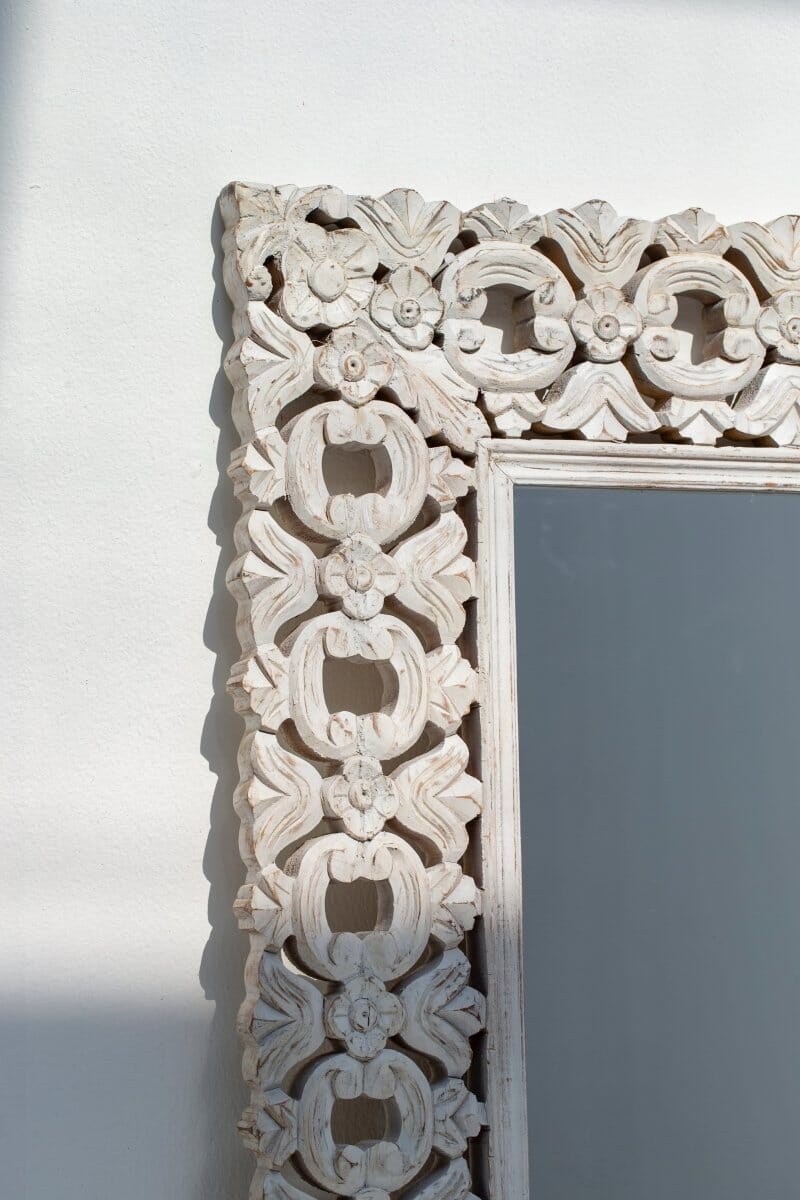 Ornate White Painted Wood Mirror Mirrors