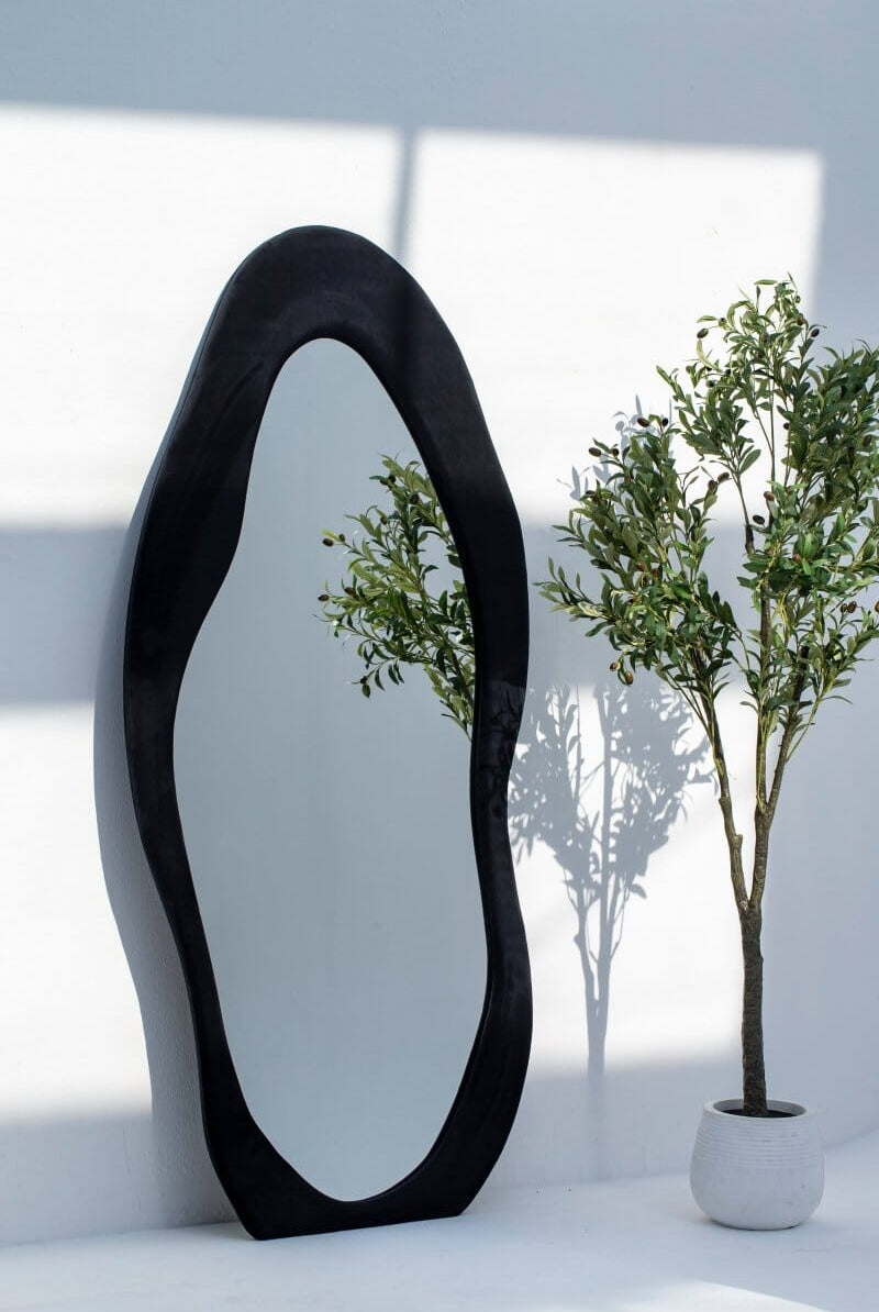 Roxana Black Squiggly Flannelette Floor Mirror (2 Sizes)