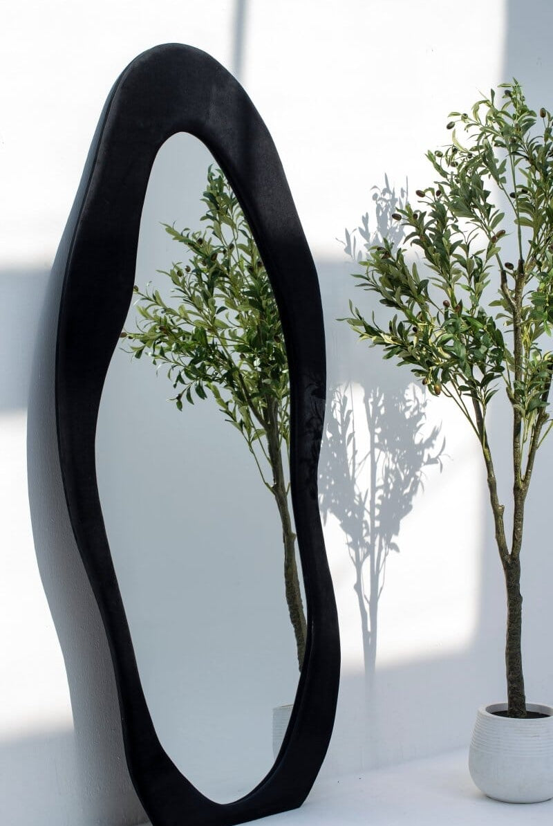 Roxana Black Squiggly Flannelette Floor Mirror (190x90CM) Homekode
