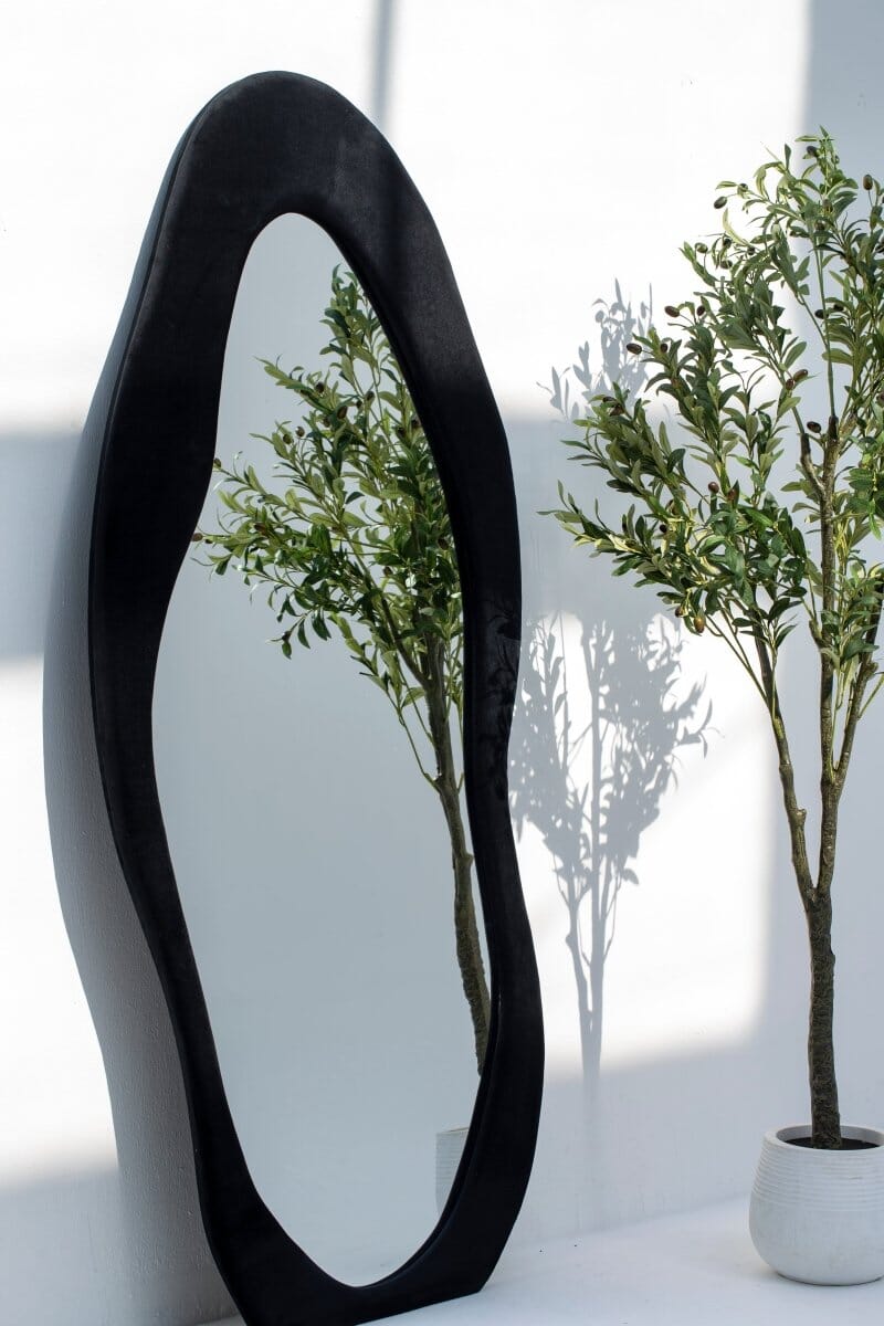 Roxana Black Squiggly Flannelette Floor Mirror (190x90CM) Homekode