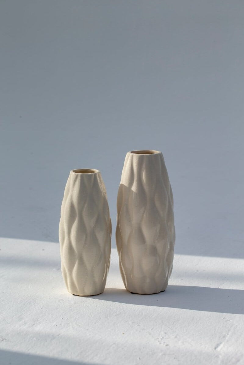 Geometric Light Beige Ceramaic Vase (2 Sizes) Homekode