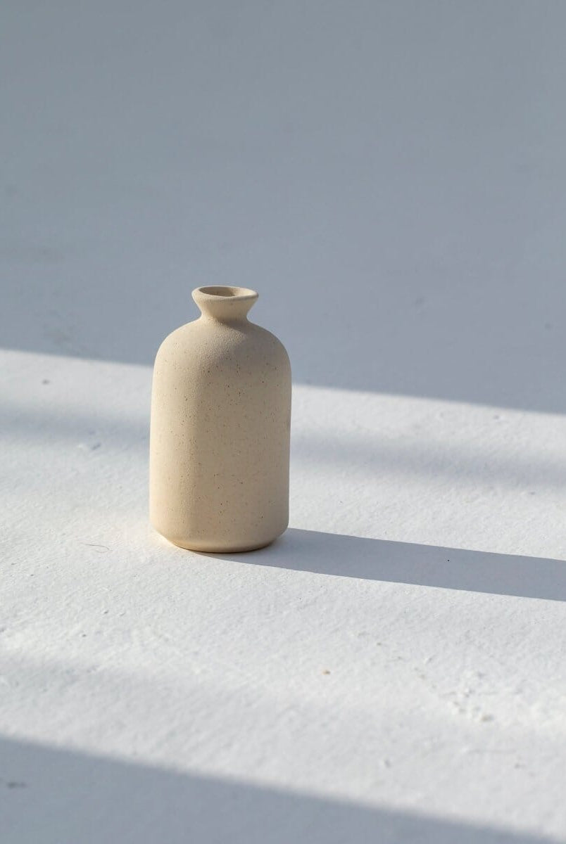 Long Mini Beige Ceramic Vase