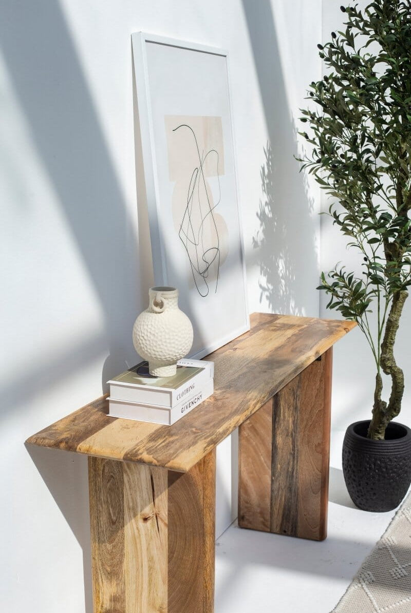 Brielle Mango Wood Console with Wooden Legs