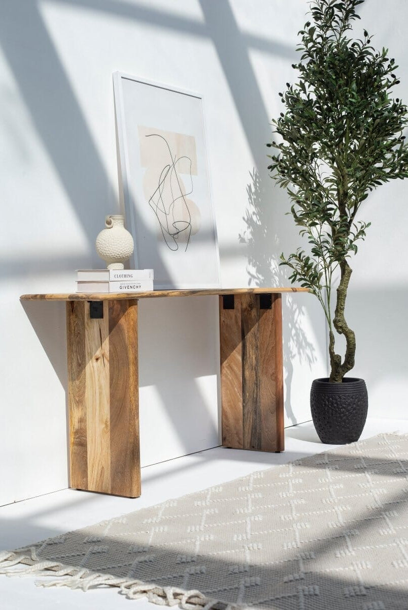 Brielle Mango Wood Console with Wooden Legs