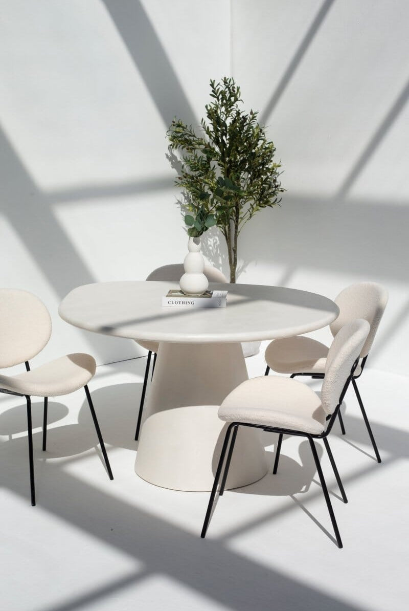 Abigail Off White Dining Table with Irregular Round Top Homekode