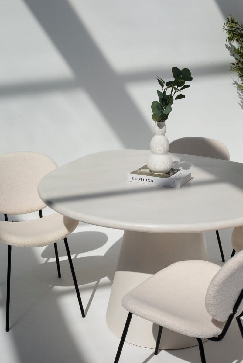 Abigail Off White Dining Table with Irregular Round Top Homekode