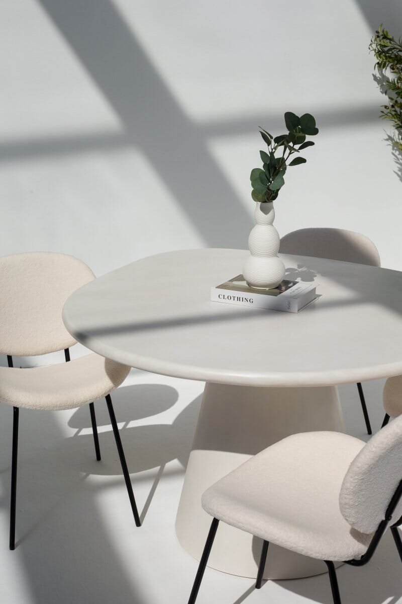Abigail Off White Dining Table with Irregular Round Top Homekode