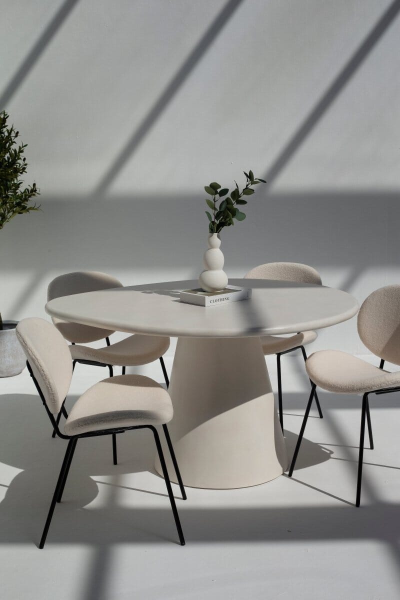 Abigail Off White Dining Table with Irregular Round Top Homekode