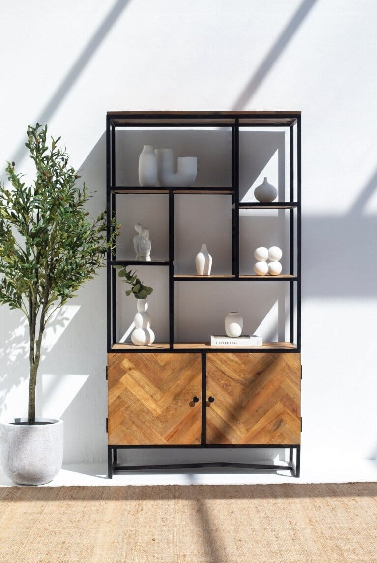 Adler Industrial Mango Wood Cabinet with Shelves Homekode