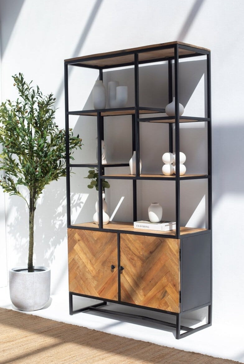 Adler Industrial Mango Wood Cabinet with Shelves Homekode