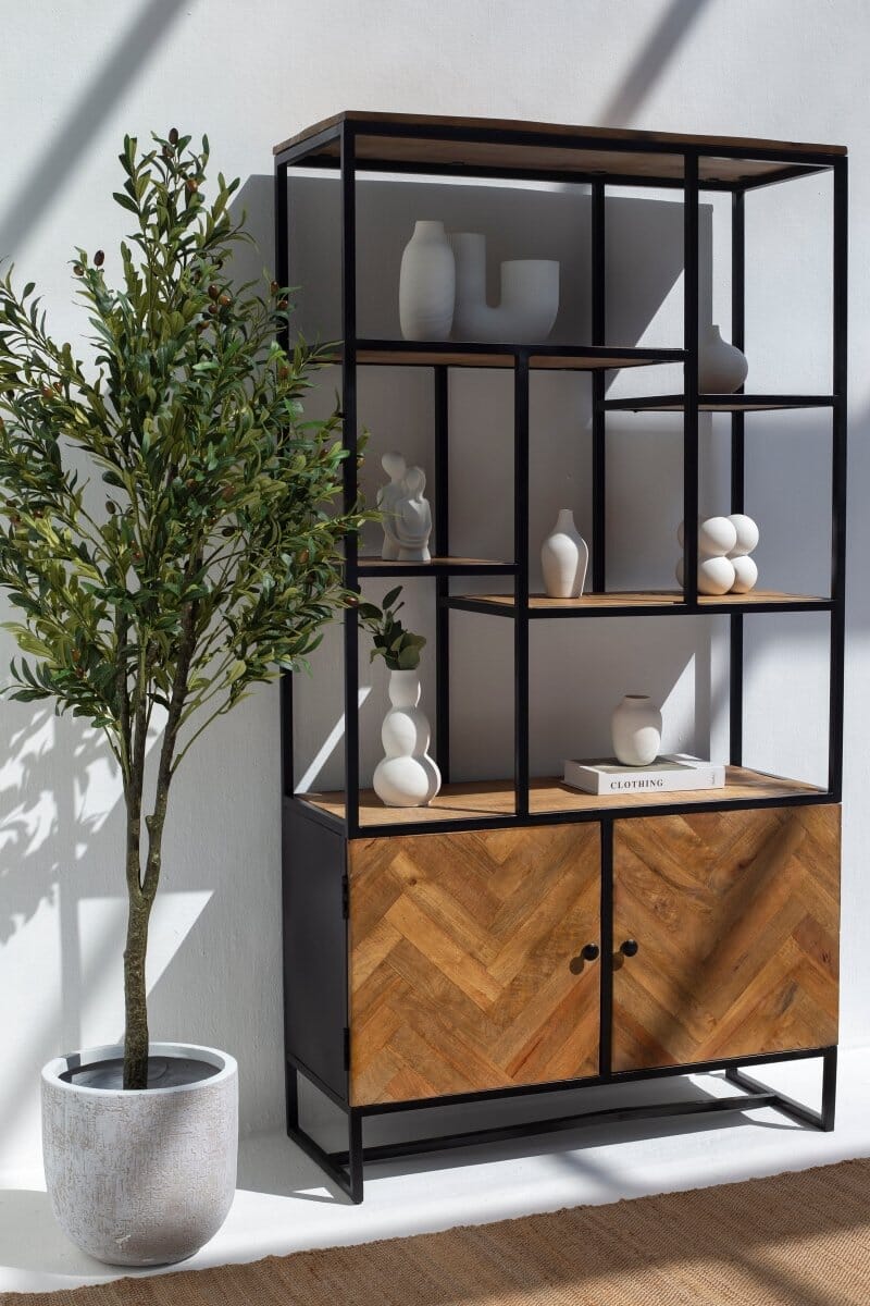 Adler Industrial Mango Wood Cabinet with Shelves Homekode