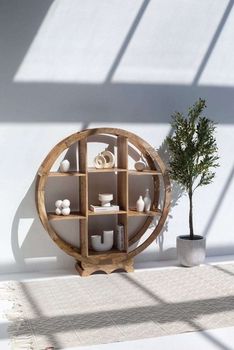 Miles Wooden Round Bookcase Homekode