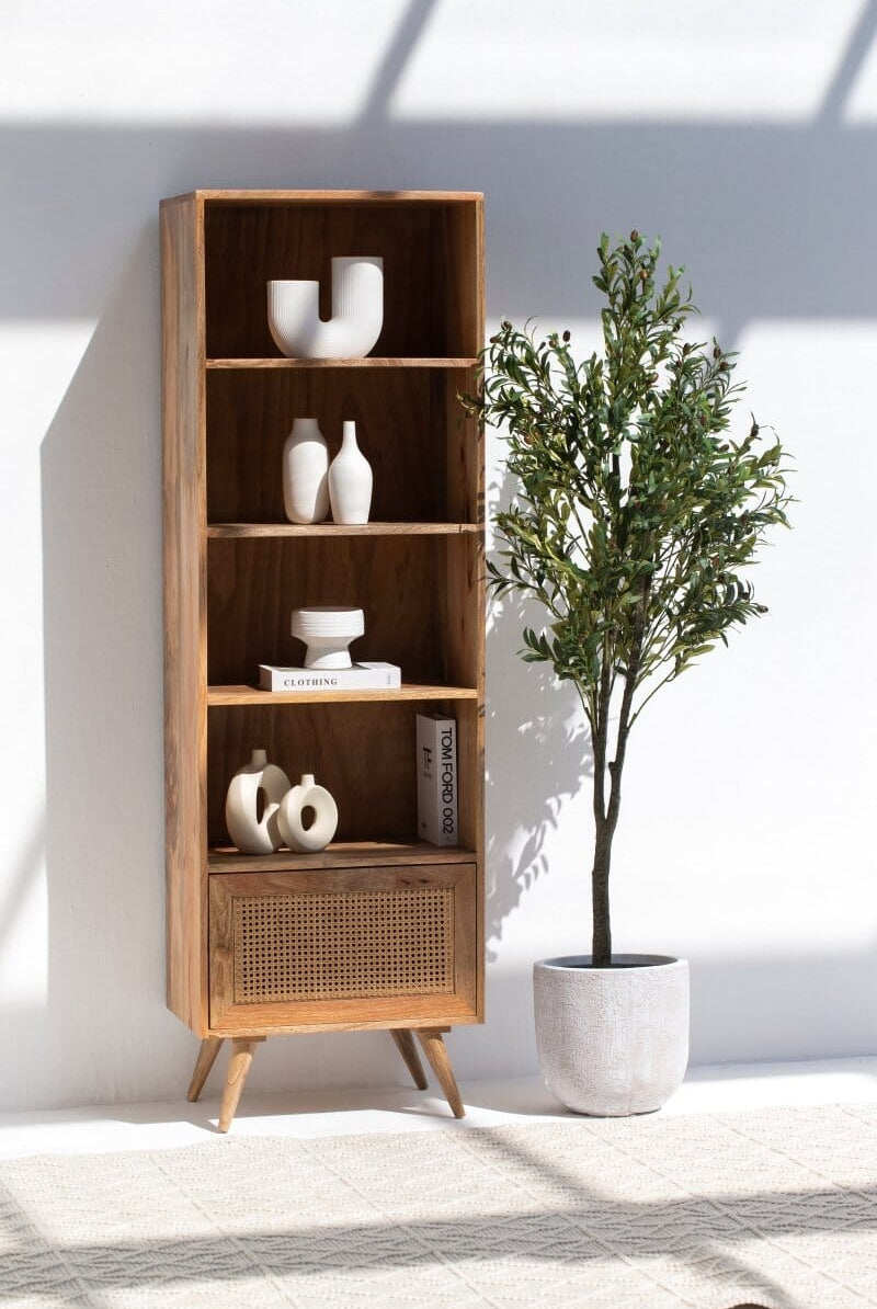 Rattan Mango Wood Bookcase/Shelves