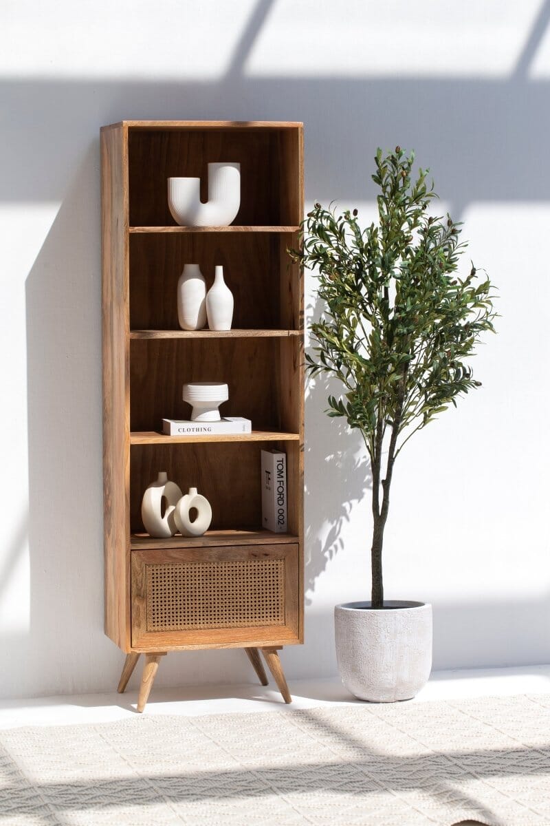 Rattan Mango Wood Bookcase/Shelves