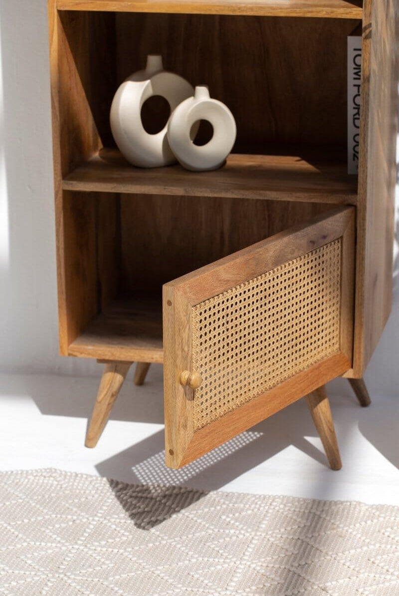 Rattan Mango Wood Bookcase/Shelves