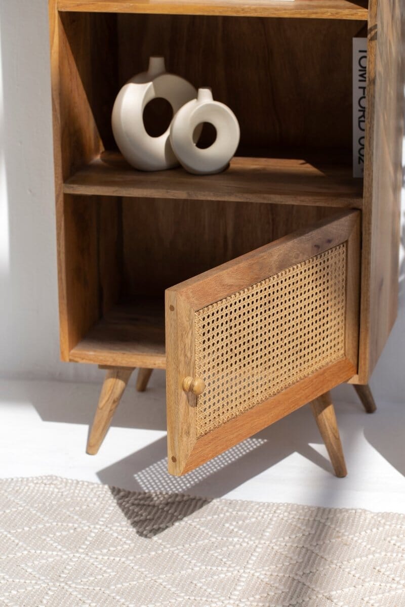 Rattan Mango Wood Bookcase/Shelves