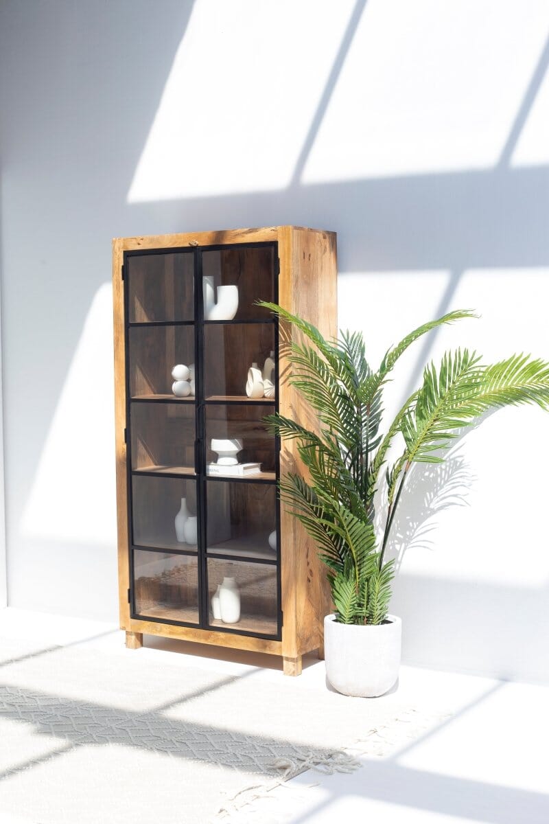 Celeste Industrial Wooden Display Cabinet with Black Metal Doors
