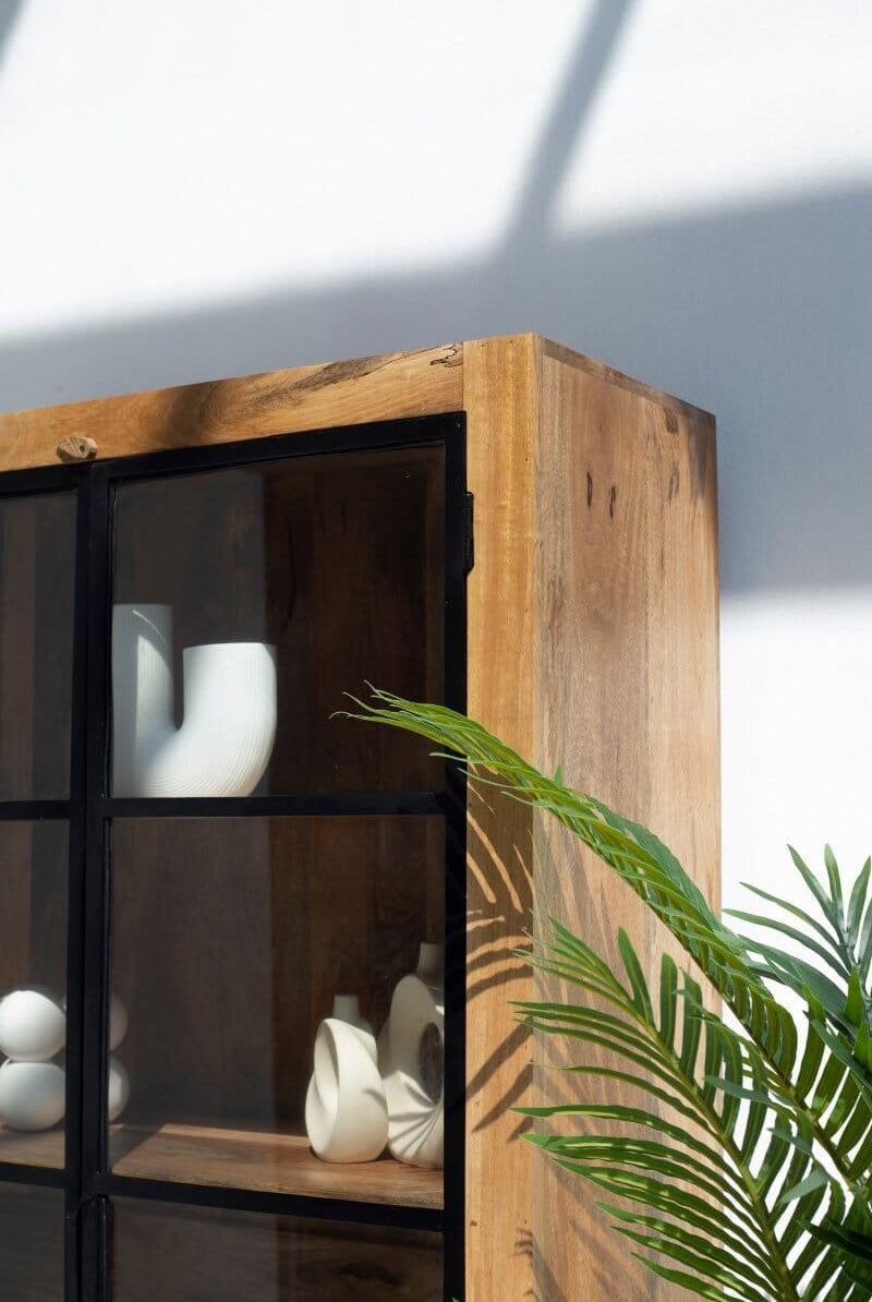 Celeste Industrial Wooden Display Cabinet with Black Metal Doors