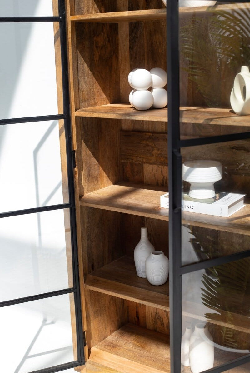 Celeste Industrial Wooden Display Cabinet with Black Metal Doors