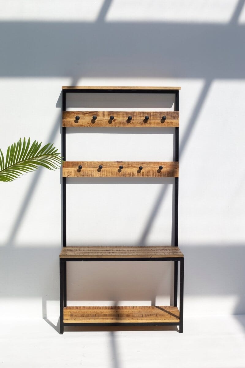 Wooden Coat Rack with Bench Homekode