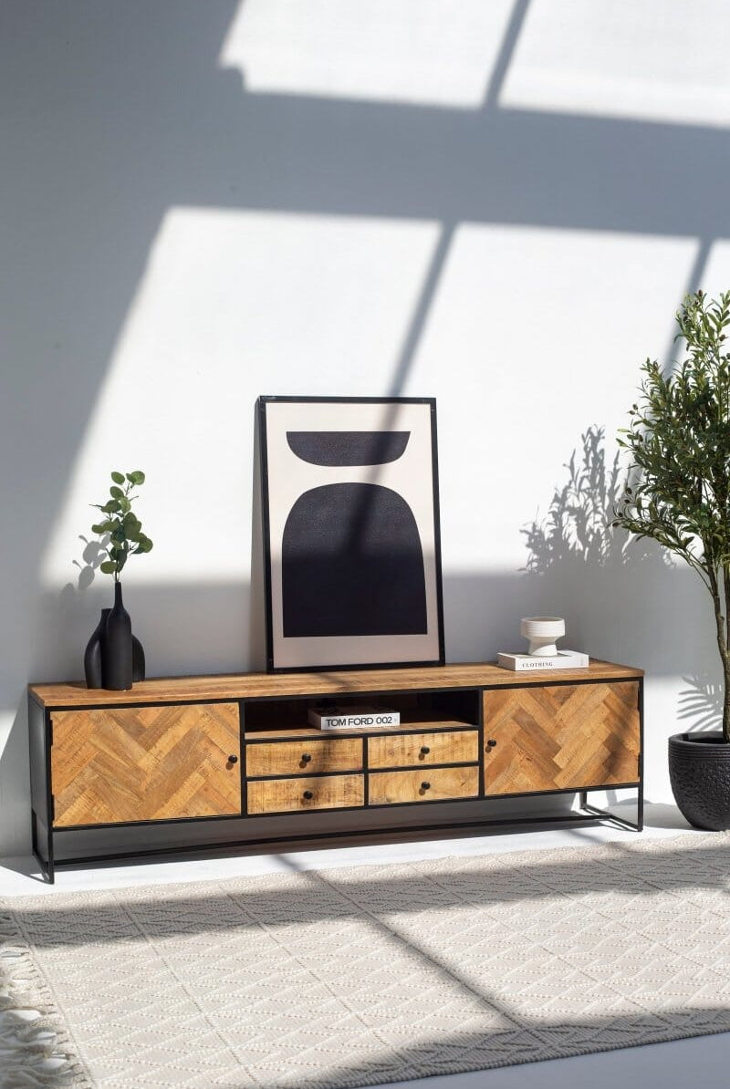 Linea Patterned Wood Media Console (2 Sizes) Homekode