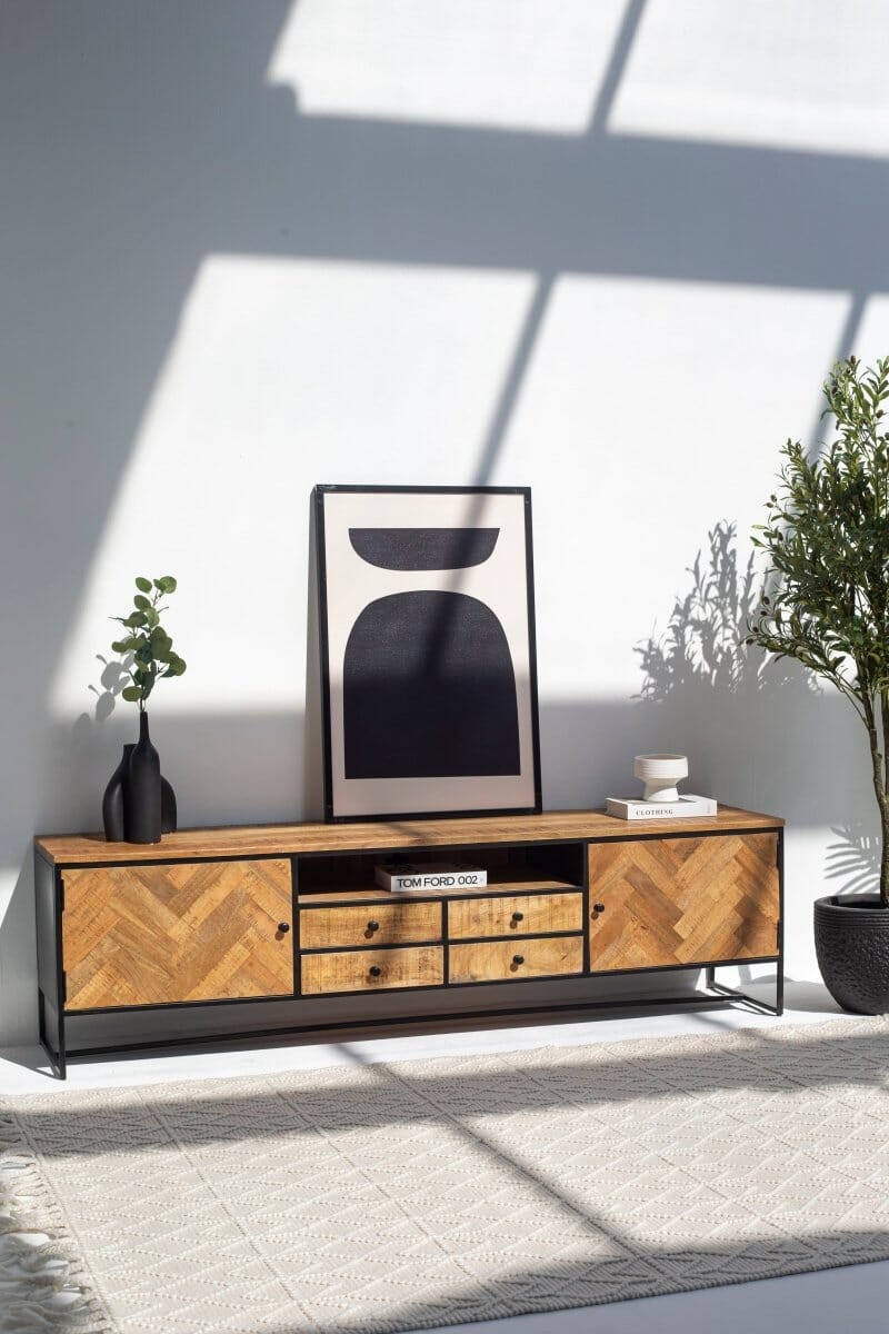 Linea Patterned Wood Media Console (2 Sizes) Homekode