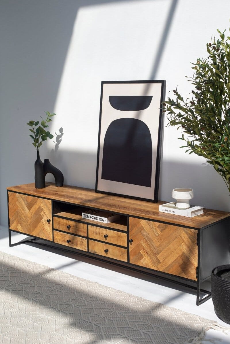 Linea Patterned Wood Media Console (2 Sizes) Homekode