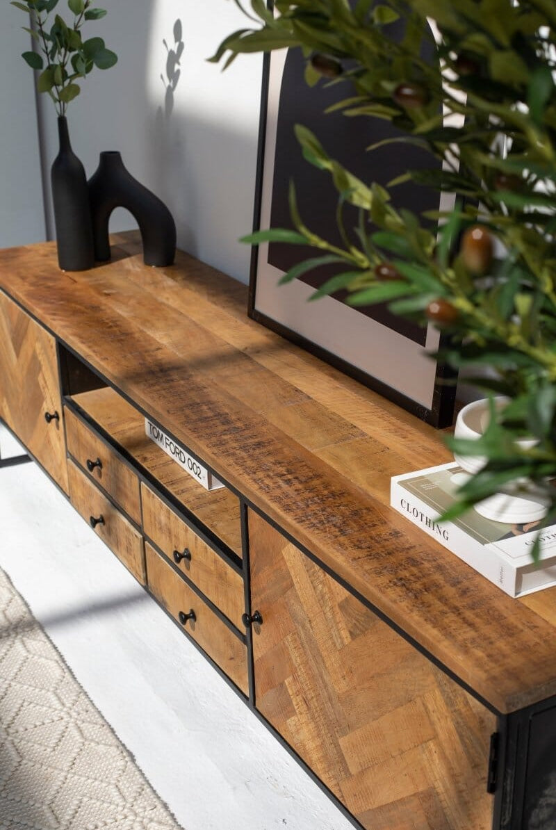 Linea Patterned Wood Media Console (2 Sizes) Homekode