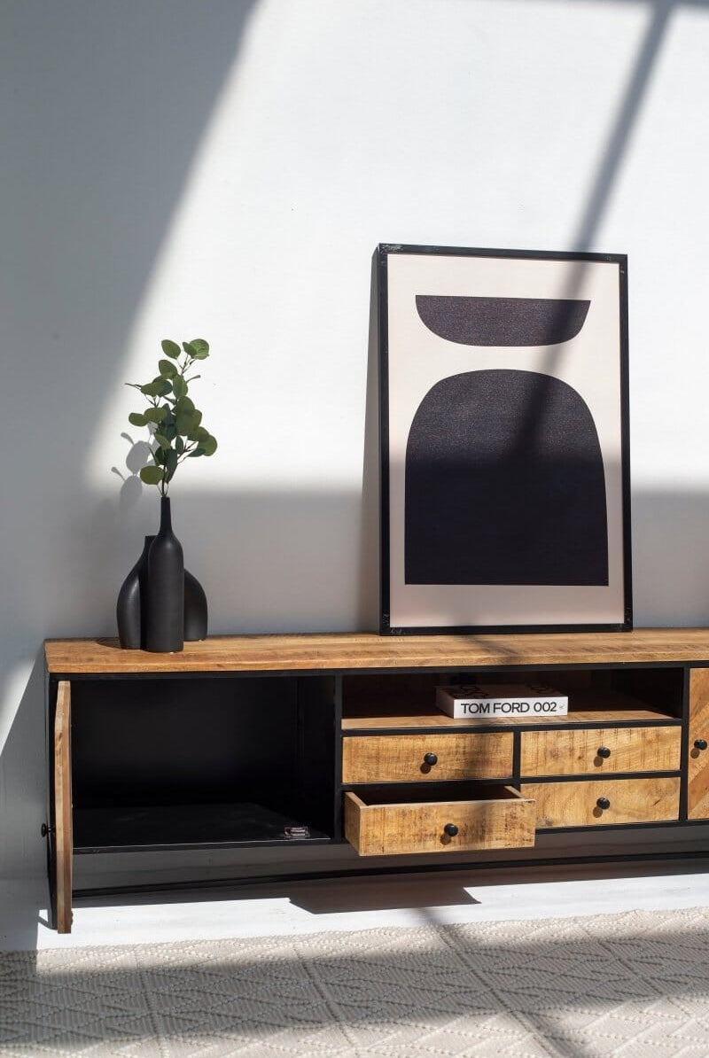 Linea Patterned Wood Media Console (2 Sizes) Homekode