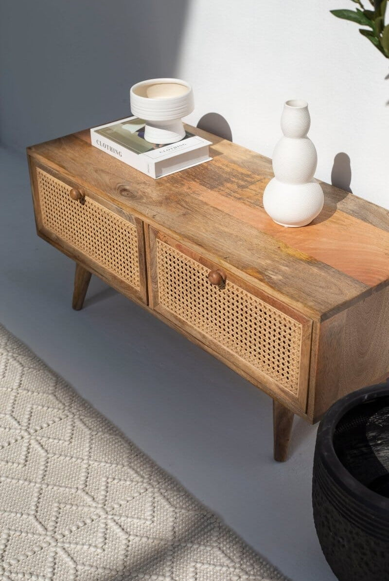 Lyra Rattan Drawers Wooden Unit Homekode