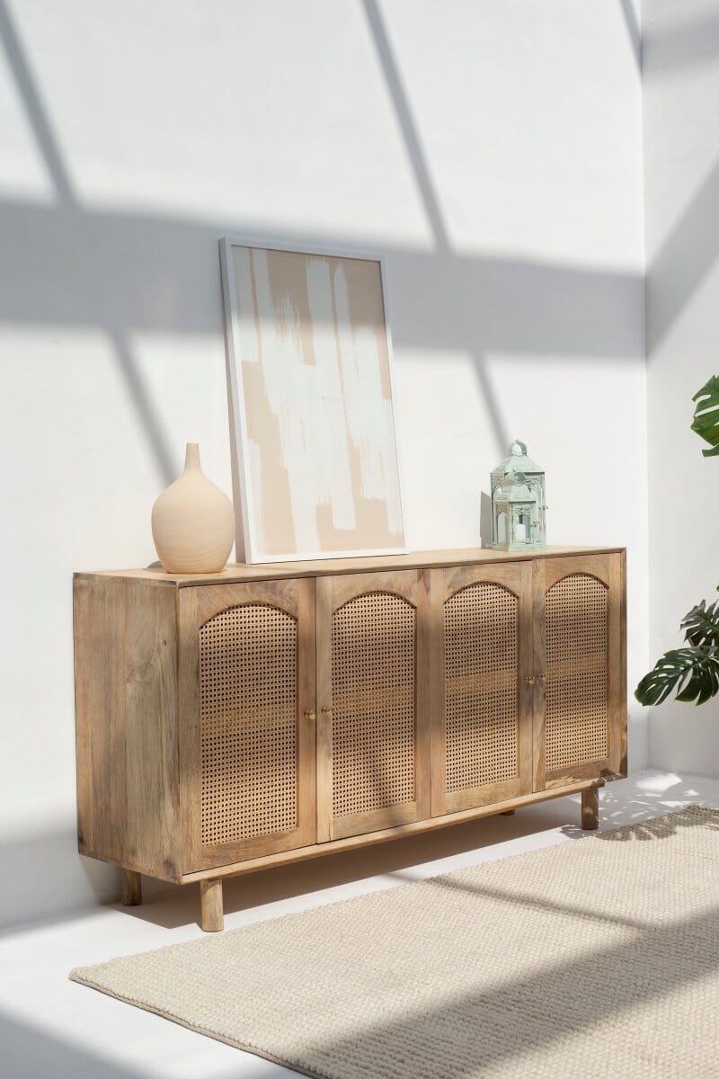 Hans Four Doors Rattan Buffet with Arch Doors Design