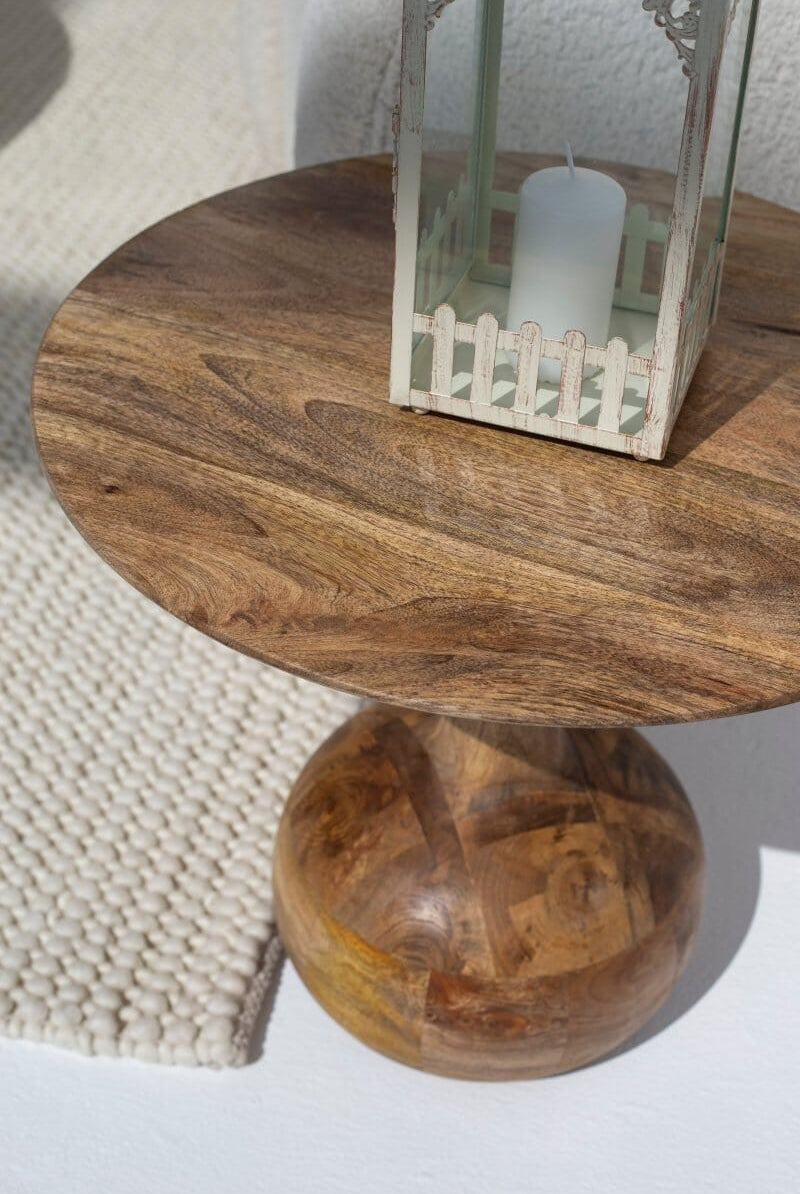 Elio Wooden Round Side Table with Round Base