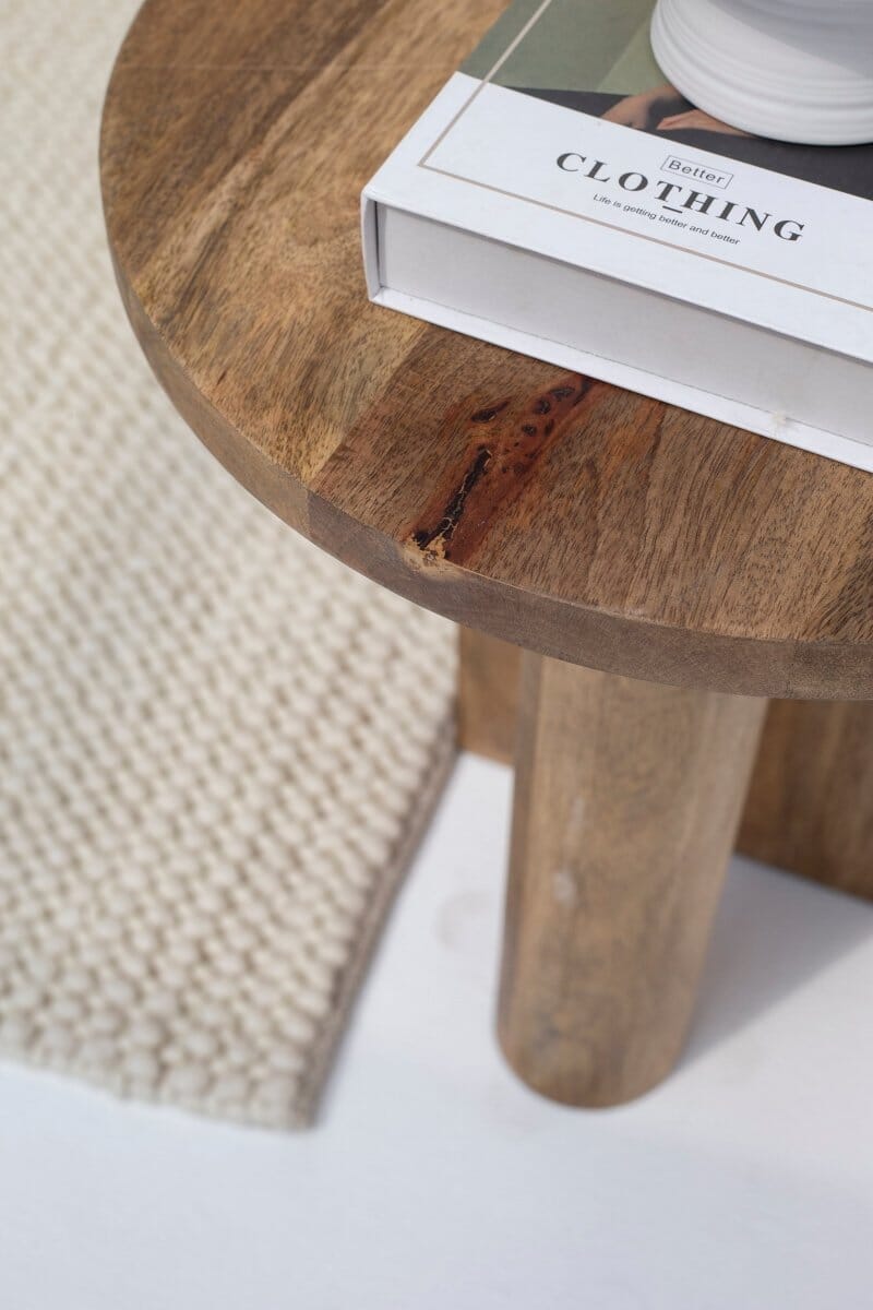 Haldor Wooden Round Side Table With Cross Legs