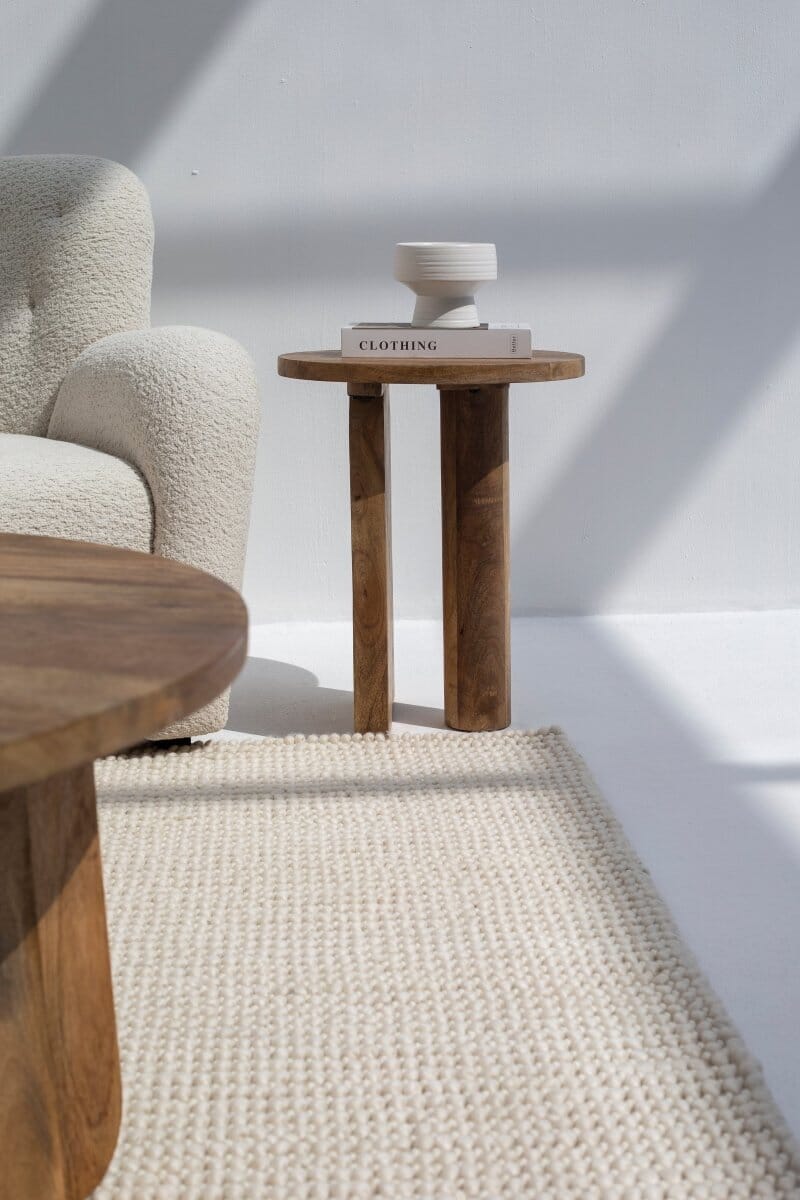 Haldor Wooden Round Side Table With Cross Legs