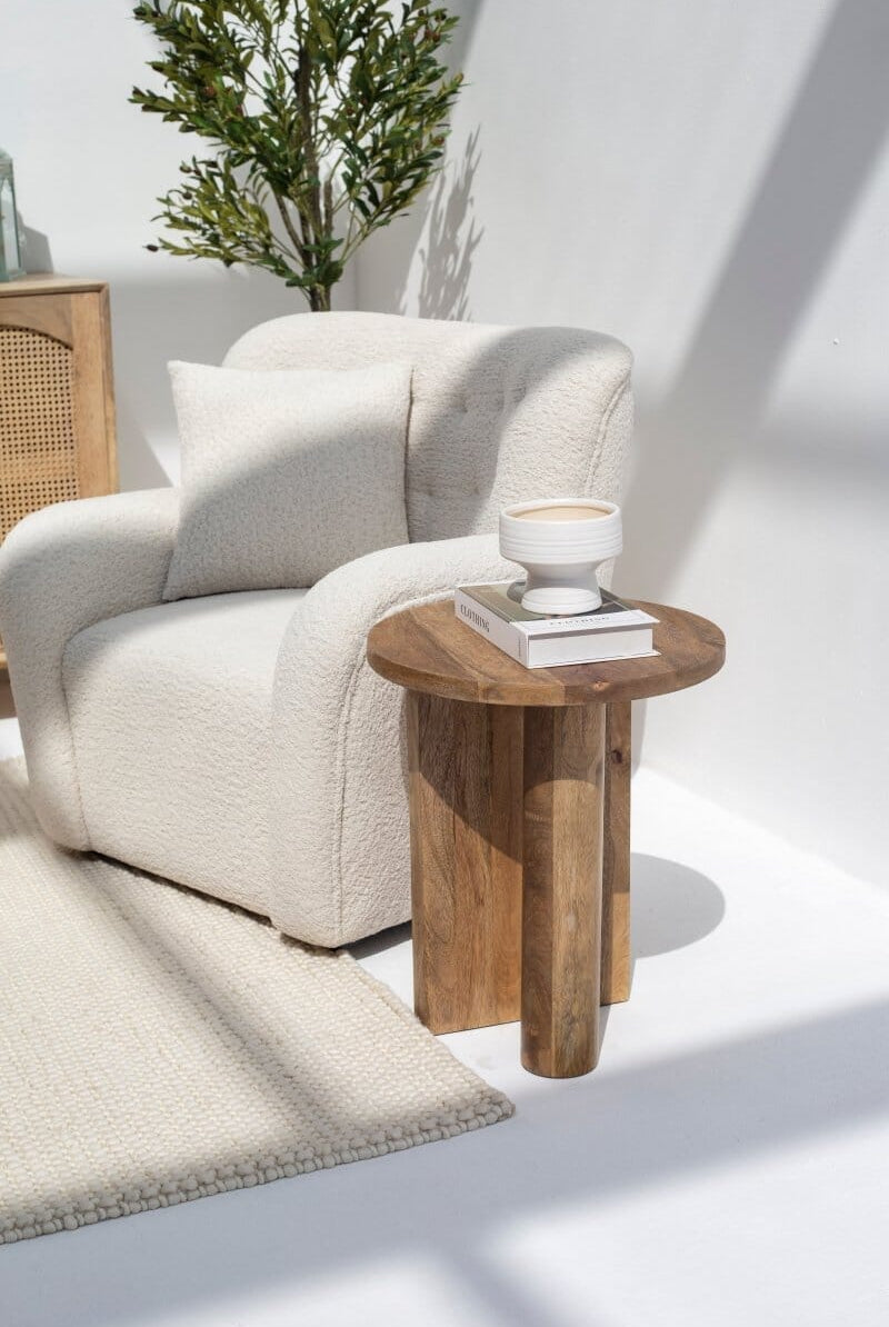 Haldor Wooden Round Side Table With Cross Legs