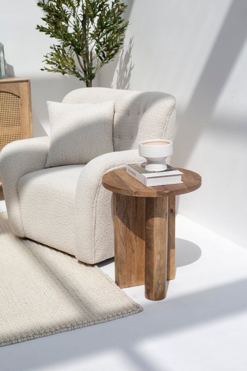 Haldor Wooden Round Side Table With Cross Legs