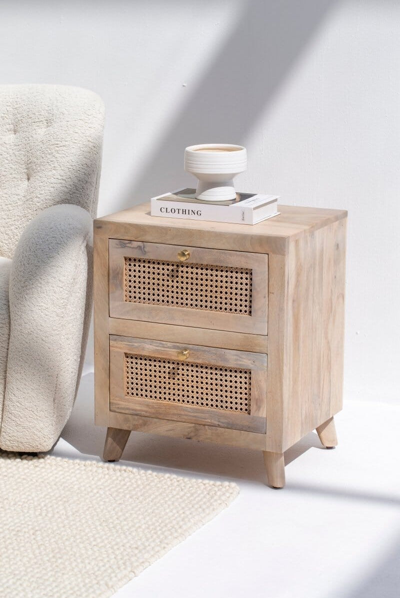 Hana Two Drawer Rattan Side Table