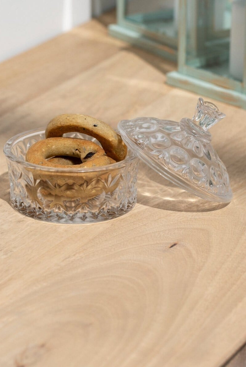 Decorative Ornate Flat Glass Jar with Lid (2 Sizes) Homekode