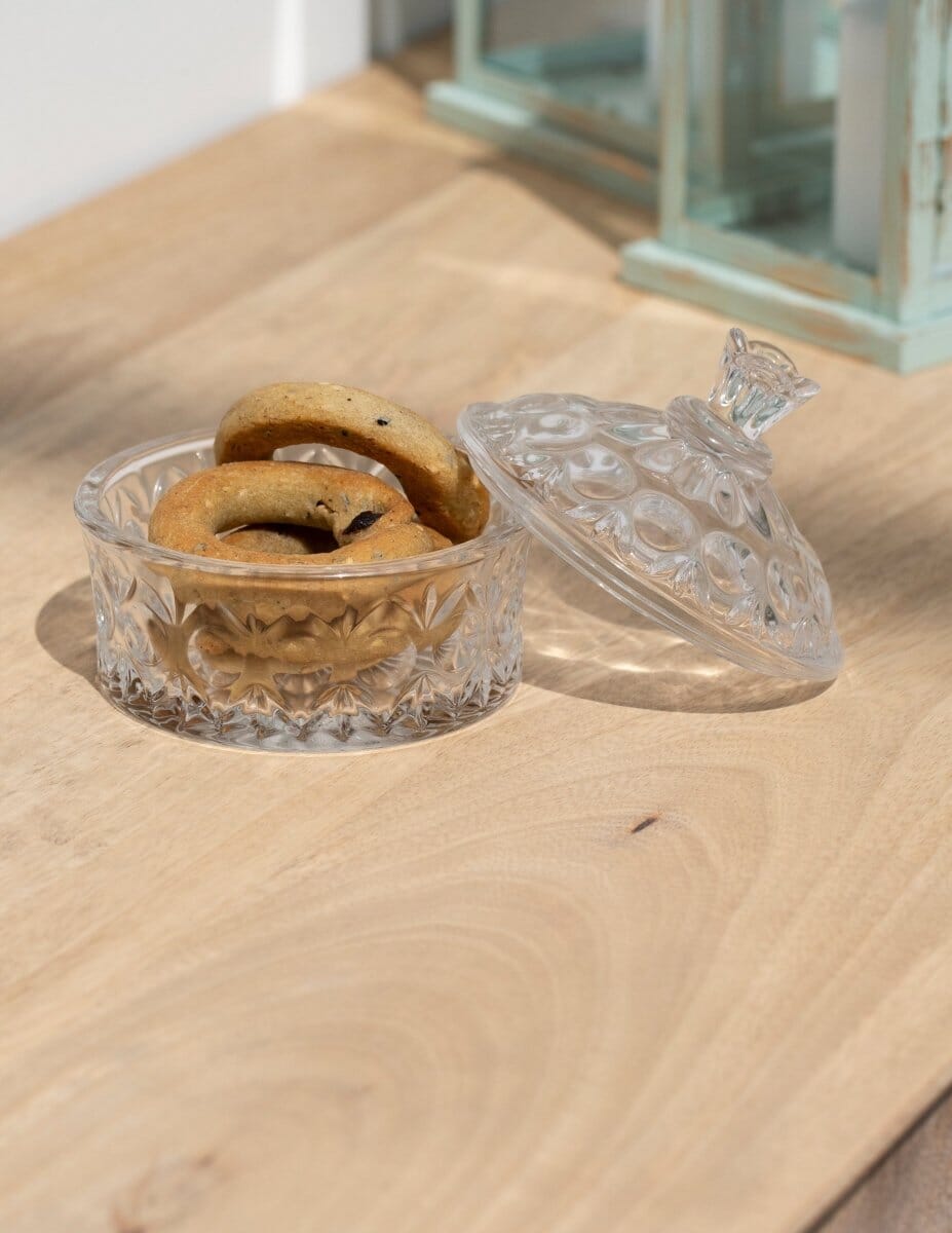 Decorative Ornate Flat Glass Jar with Lid (2 Sizes) Homekode