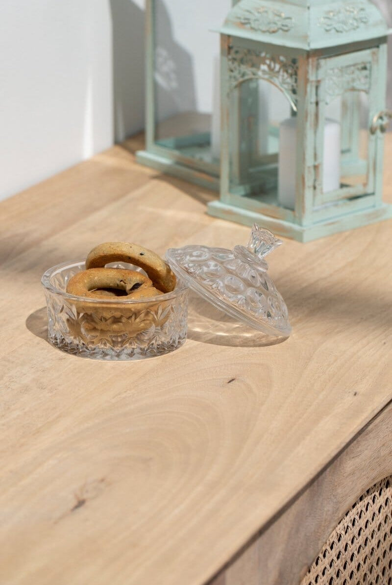 Decorative Ornate Flat Glass Jar with Lid (2 Sizes) Homekode