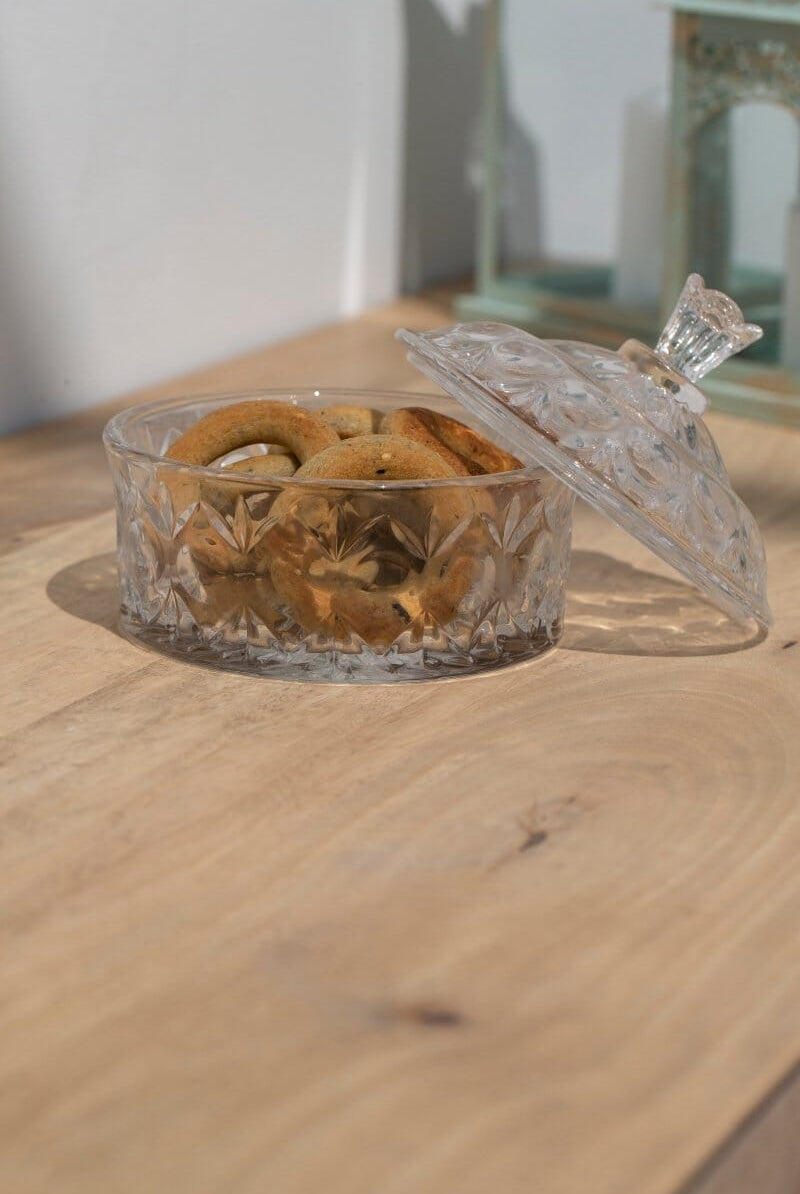 Decorative Ornate Flat Glass Jar with Lid (2 Sizes) Homekode