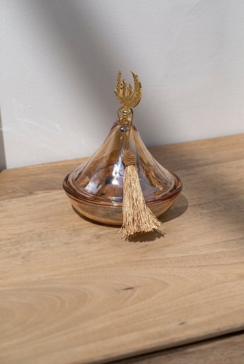 Crescent Light Brown Decorative Tray with Glass Dome Homekode