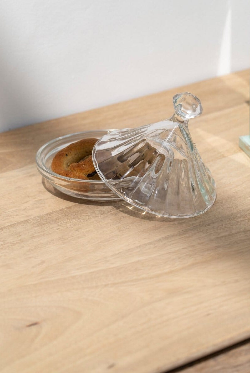 Ornate Clear Glass Jar with Dome Homekode