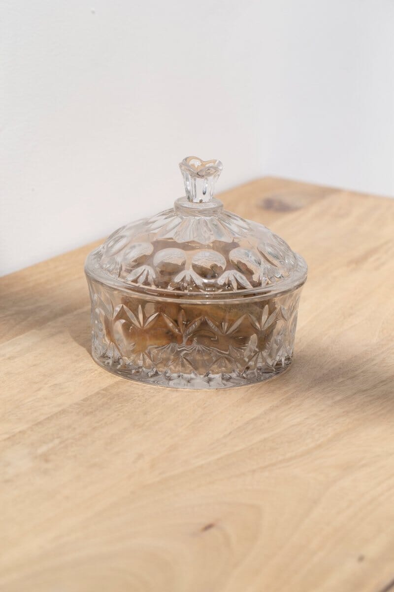 Decorative Ornate Flat Glass Jar with Lid (2 Sizes) Homekode